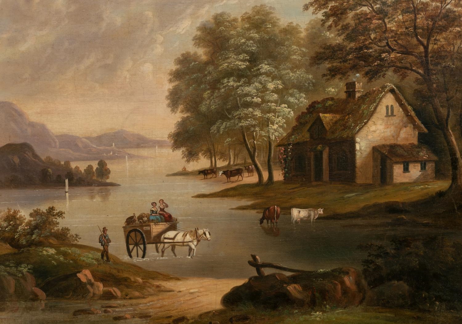 English School English School Oil On Canvas Genre Landscape Scene 