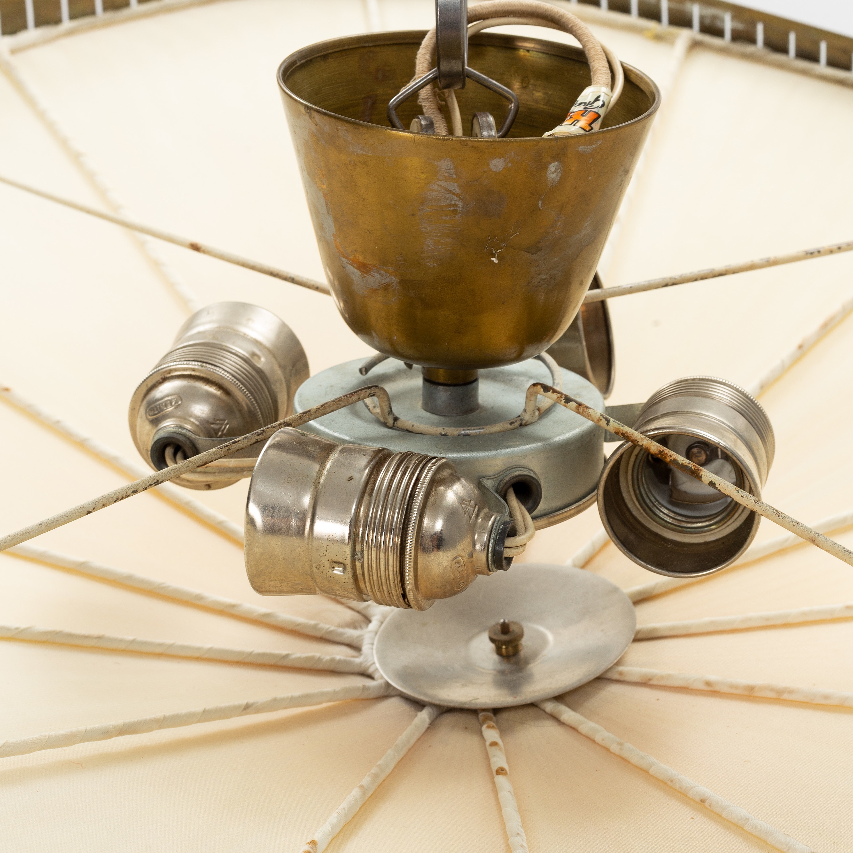 Artwork by Harald Notini, Harald Notini, a model '11858' a ceiling lamp, Arvid Böhlmarks Lampfabrik, 1950's., Made of Brass and textile