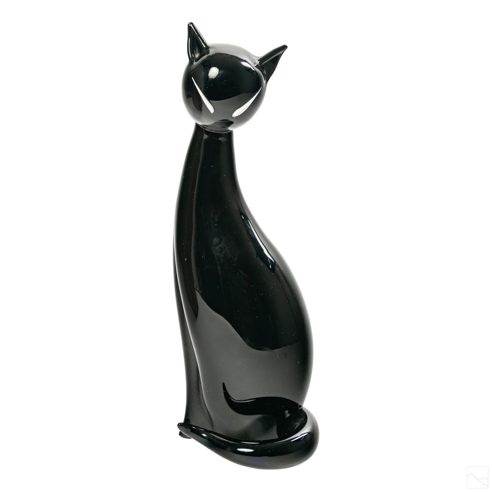 Elio Raffaeli | Modern Italian art glass black cat figurine sculpture ...