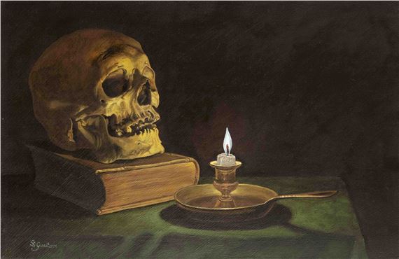 Gianrico Gualtieri | Still life with book, candle and skull