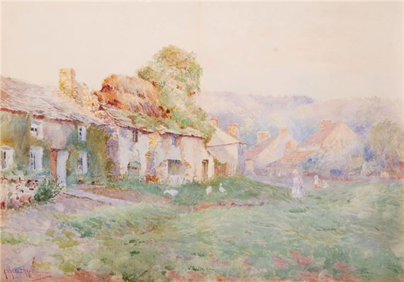 COUNTRY SCENE WITH CHILDREN AND DUCKS by Adelaide L. Haslegrave