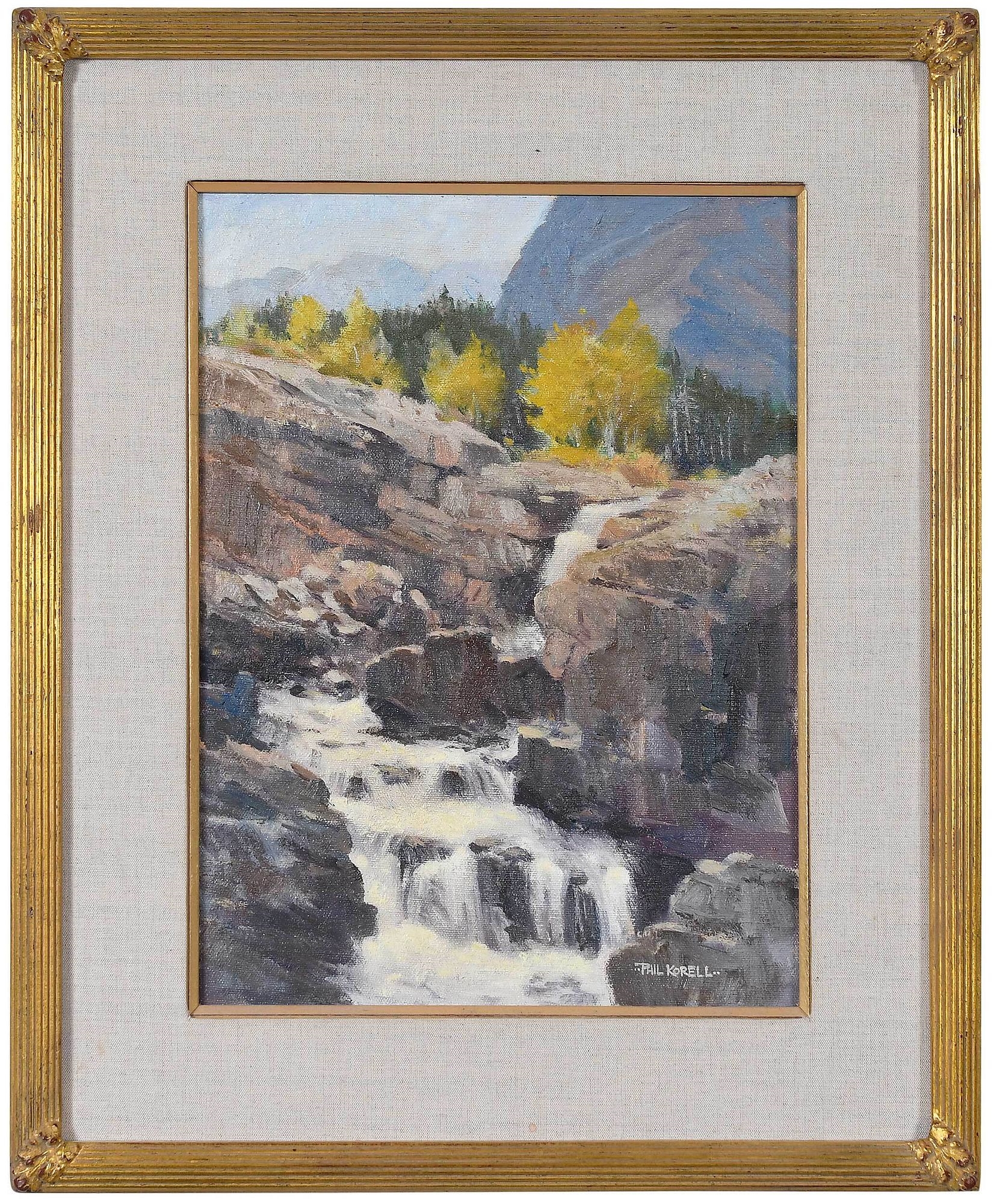 Artwork by Phil Korell, artist label verso, Made of oil on Masonite