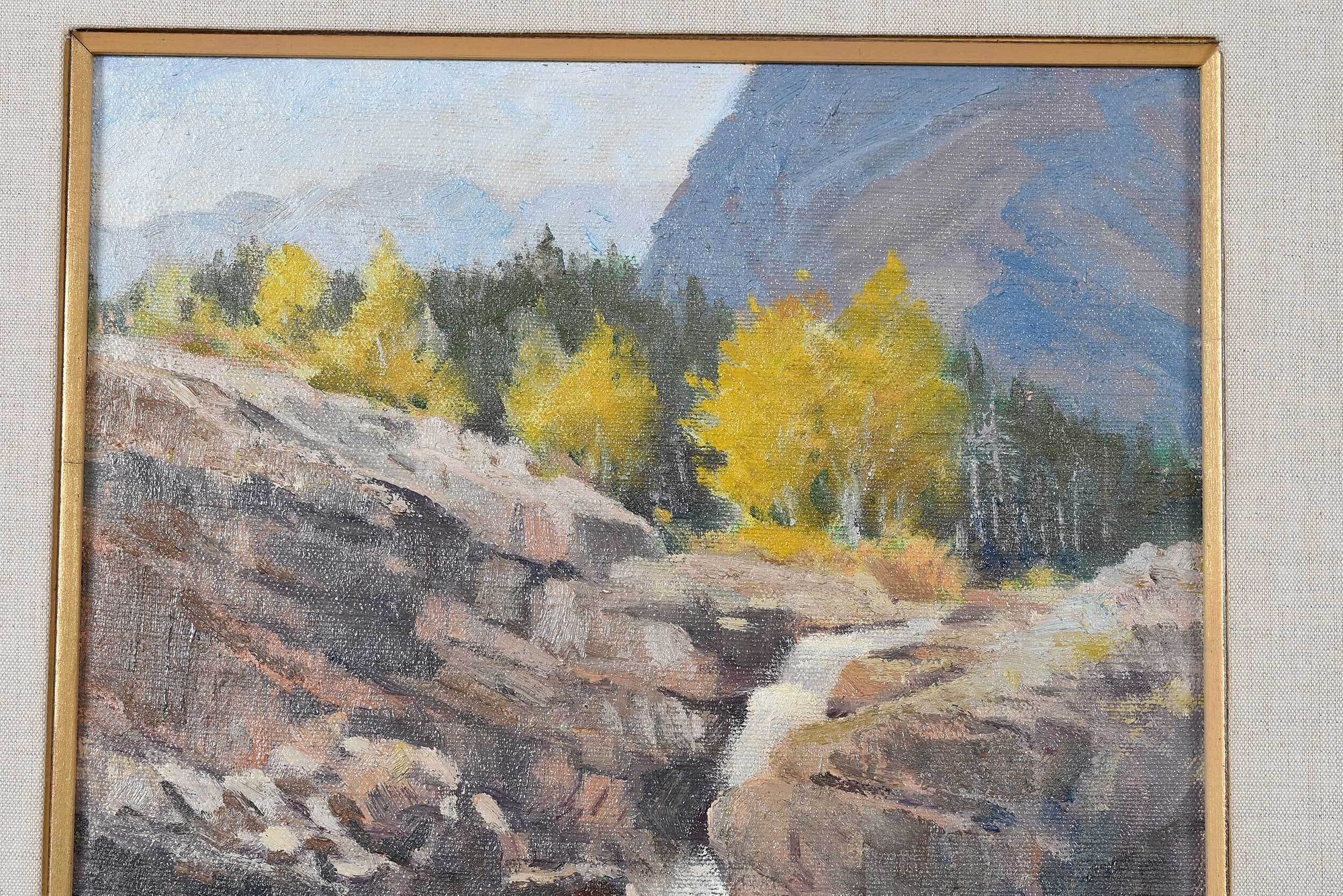 Artwork by Phil Korell, artist label verso, Made of oil on Masonite