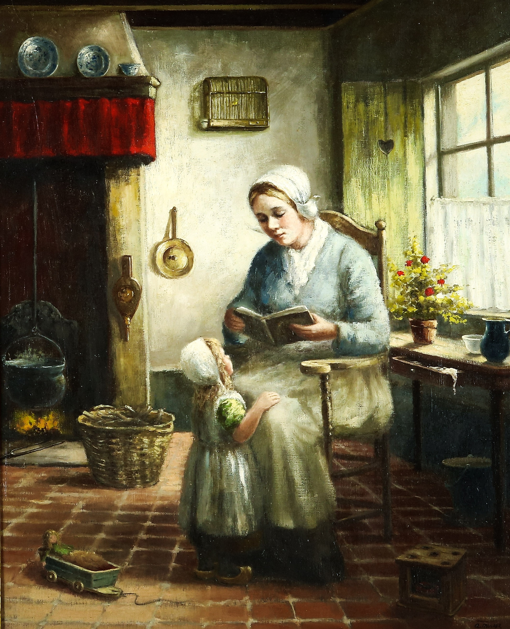 Artwork by Anne Mulder, Mother and child in interior, Made of Canvas