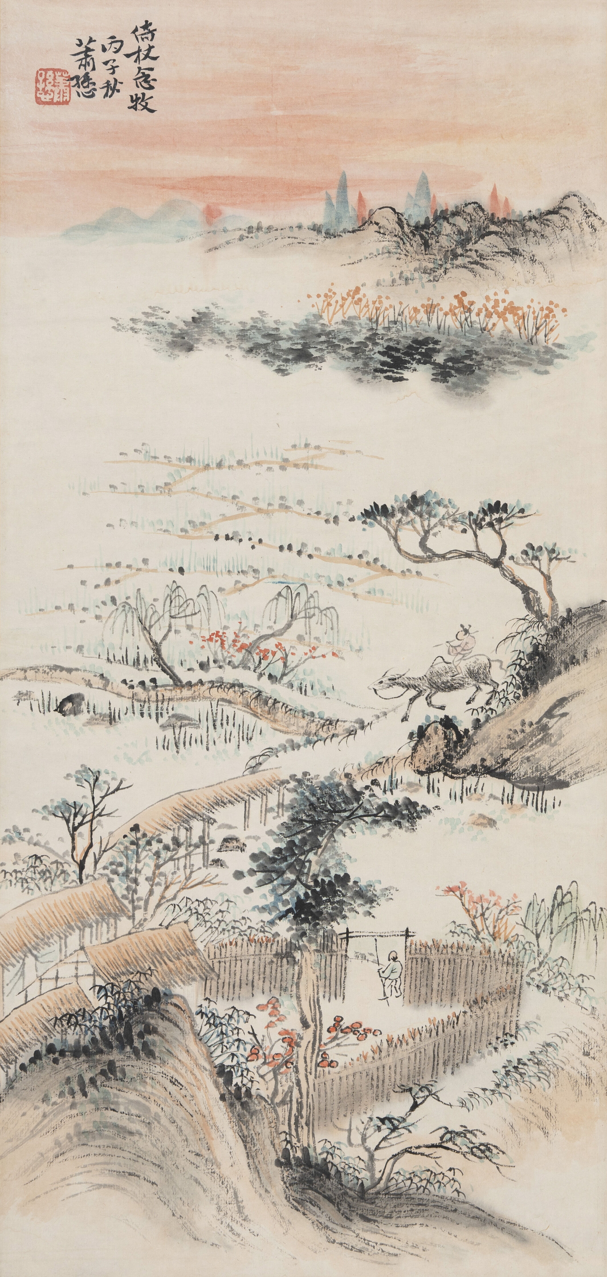 Artwork by Xiao Yun, Leaning on his staff and thinking of animal husbandry, Made of paper