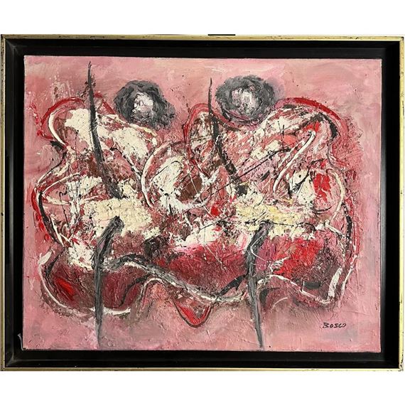 BOSCO Pierre (1909 - 1993)Huile sur toile"FRENCH CANCAN"Signée en bas à droite. Format encadré 57 x 68 cm.Format : 68 x 57 cm.Réf au dos :5D186 by Pierre Bosco