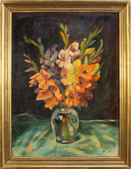 Gladiolen in VaseÖl/ Malpappe - Josef Faber