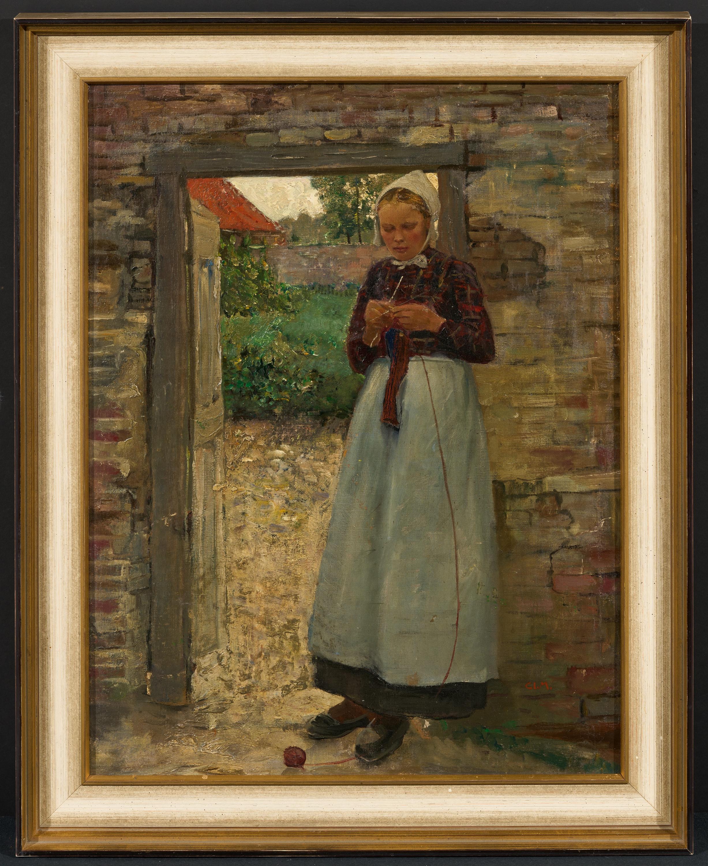 Artwork by Claus Meyer, Strickendes Mädchen.