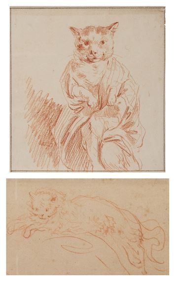 Two studies of cats: A) Le chat emmailloté B) Le chat étendu by Jean-Honoré Fragonard