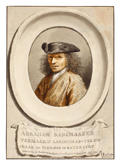 Portrait of Abraham Rademaker in a drawn frame by Tako Hajo Jelgersma