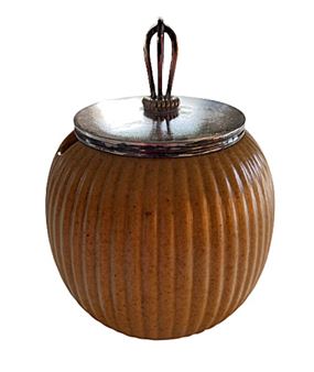 A ceramic mustard jar with fluted body with nickel-plated metal lid - Michael Andersen