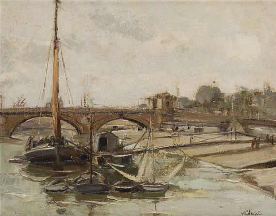 The stone bridge Oil on isorel panel signed lower right. 26 by Alve Valdemi del Mare