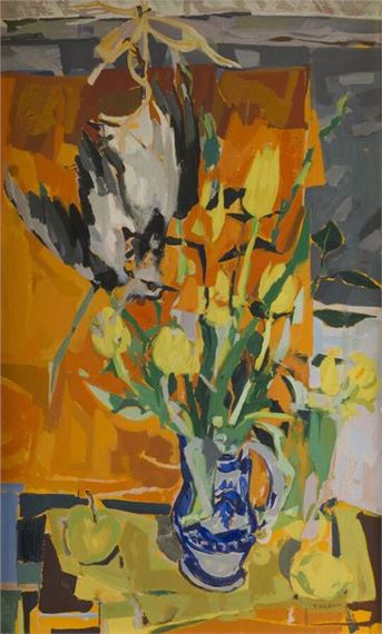 The hanged lapwing Oil on canvas signed on the lower right by Pierre Theron