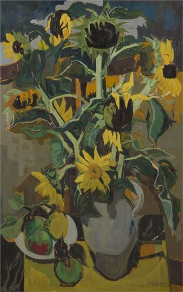 Composition with suns Oil on canvas signed lower right by Pierre Theron