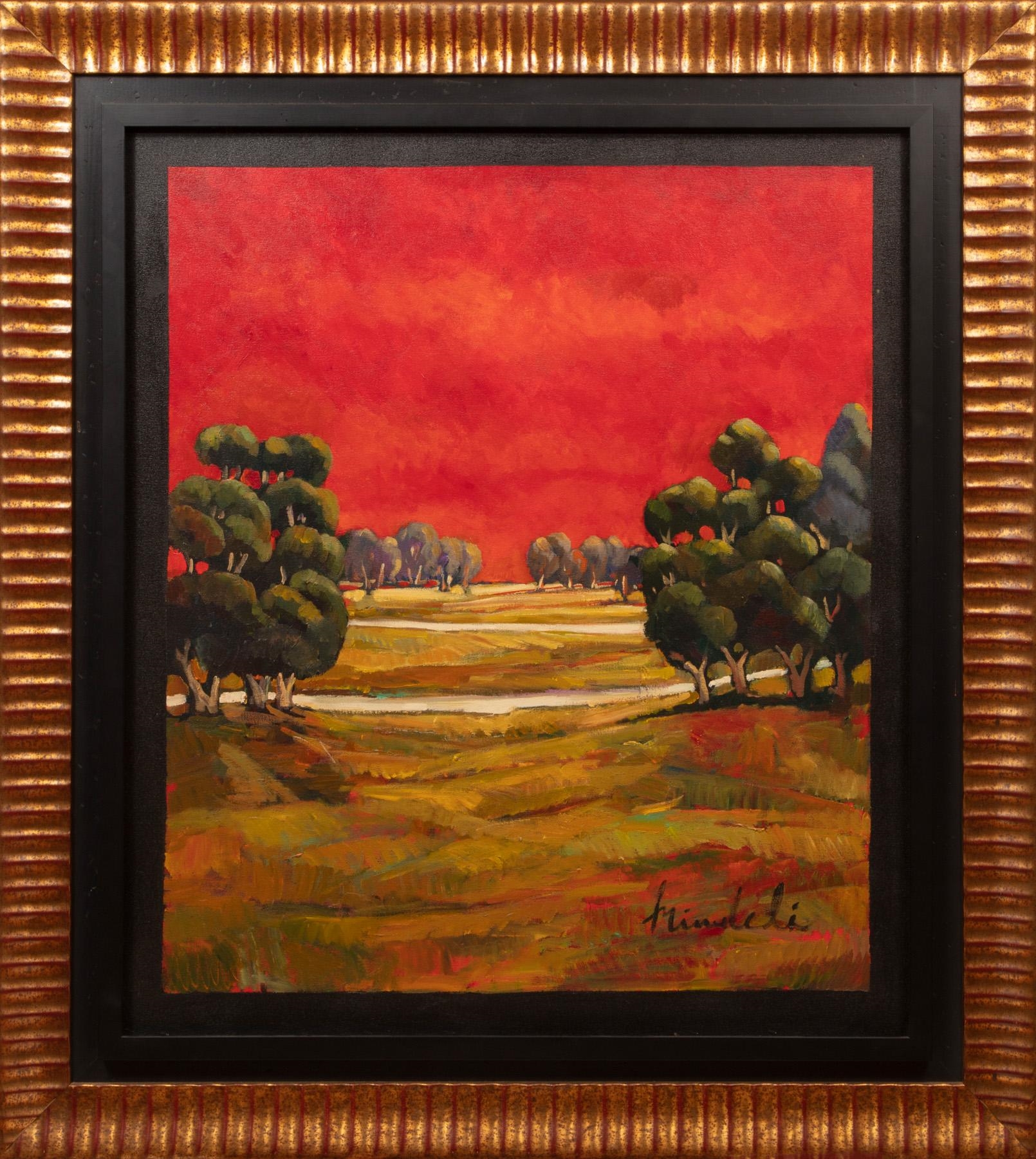 Artwork by Marc Mindeli, Landscape with Red Sky, Made of oil on unstretched canvas