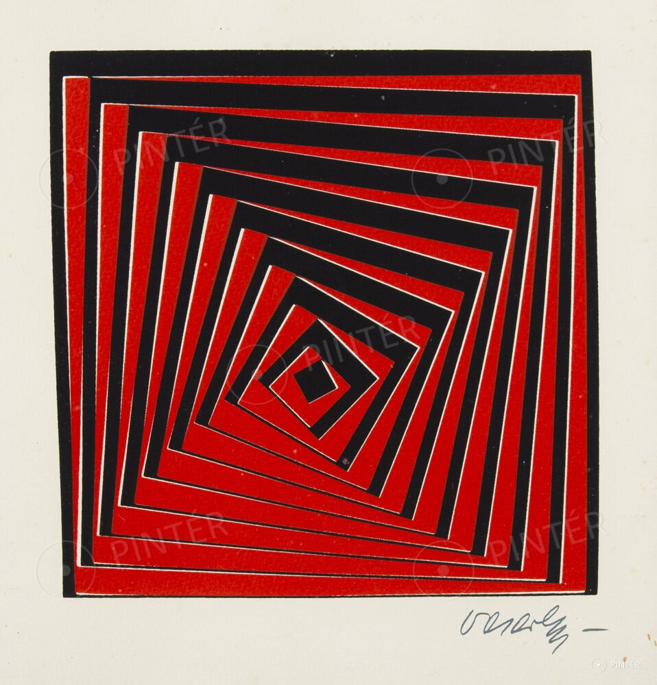 Artwork by Victor Vasarely, Red and Black Square, Made of serigraphy, paper