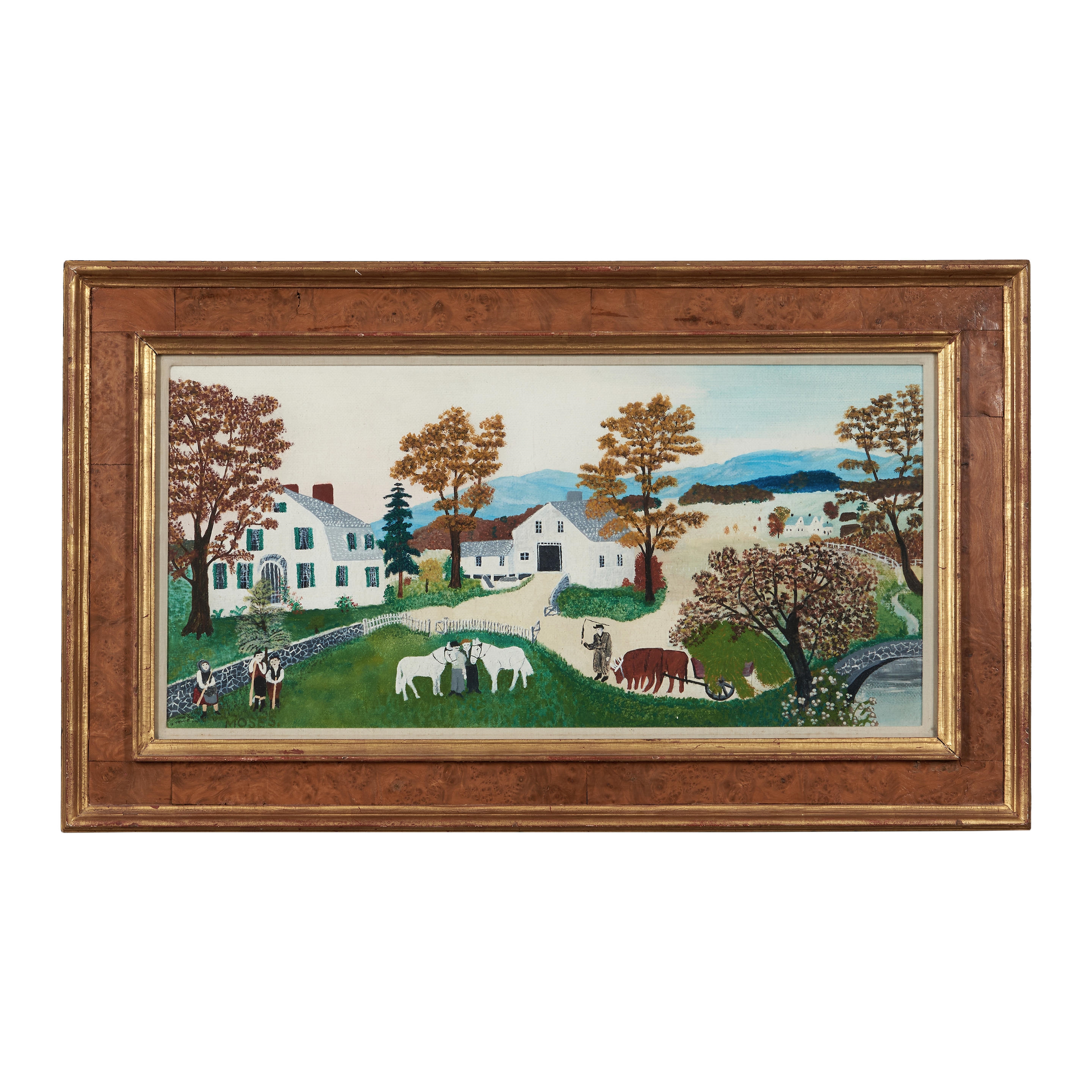 Artwork by Grandma Moses, Farm in Autumn, Made of oil on Masonite
