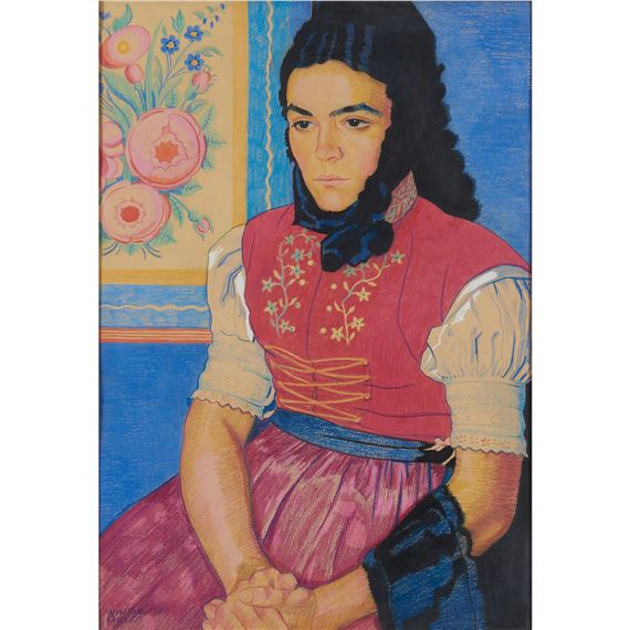 Winold Reiss | Seated Woman Wearing An Embroidered Peasant Dress