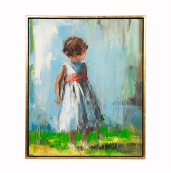 SUSIE PRYOR "RED SASH" CHILD IN WHITE DRESS O/C - Susie Pryor
