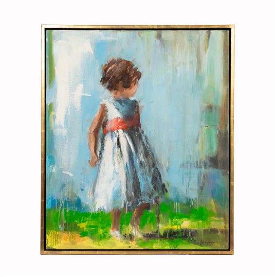 SUSIE PRYOR "RED SASH" CHILD IN WHITE DRESS O/C - Susie Pryor