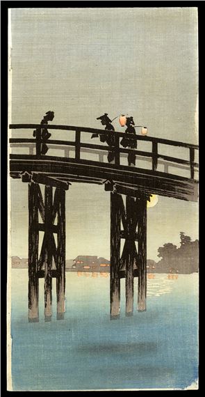 Shotei Hiroaki - Moonlight at Ohashi Bridge