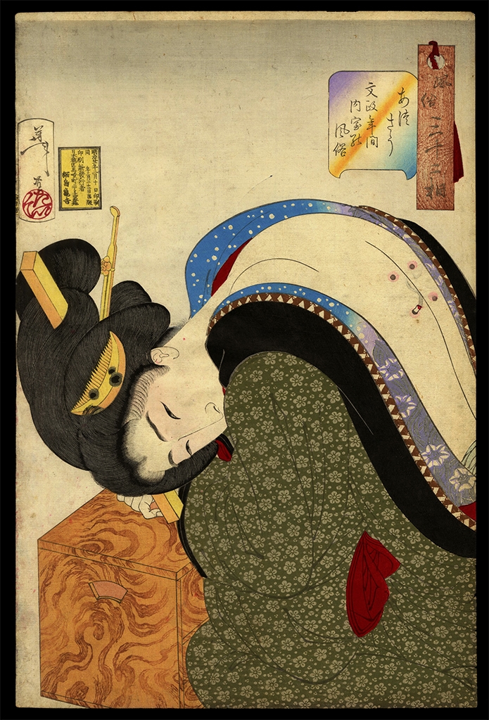 Artwork by Tsukioka Yoshitoshi, Taiso Yoshitoshi - Hot: The Appearance of a Wealthy Housewife in the Bunsei Era, Made of woodblock