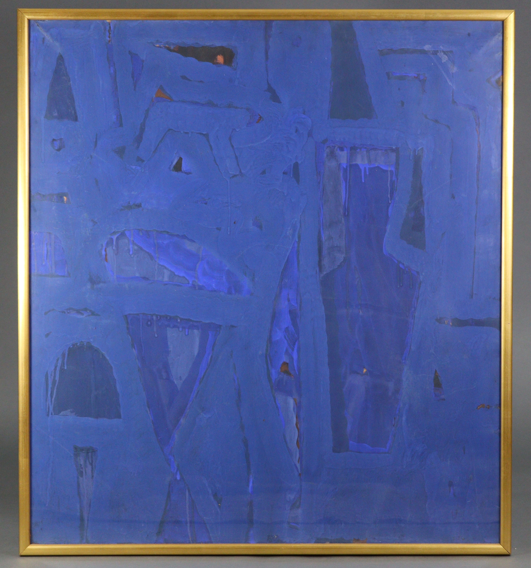 Artwork by Hung Rannou, HUNG RANNOU (b. 1955). A large abstract study in blue. Inscribed verso; oil on canvas: 39” x 35”. (Ex. Laire Du Verseau, Made of oil on canvas