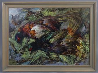 LEONARD APPELBEE (1914-2000). A still life study of a brace of pheasant. Signed & dated ’68 lower left; oil on board: 26¾” x 37¼” - Leonard Appelbee