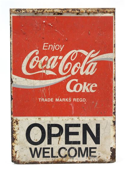 Coca Cola | A Greek painted tin rectangular double-sided sign