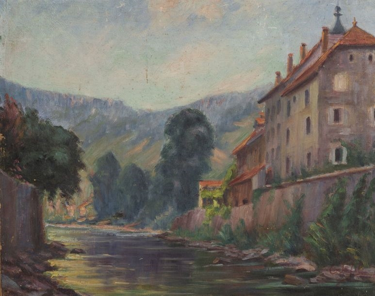 Artwork by Georges Petit, Edge of a river, Made of oil on cardboard