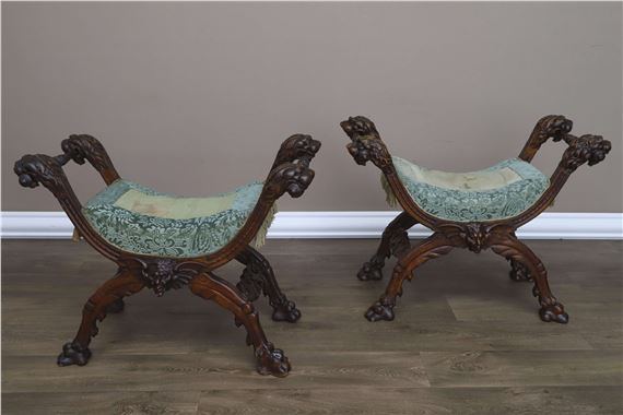 Paire de tabourets curules by Victor Aimone, circa 1901