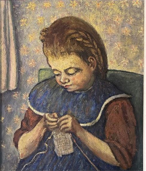 Little knitter Oil on canvas by Isaac Lisie
