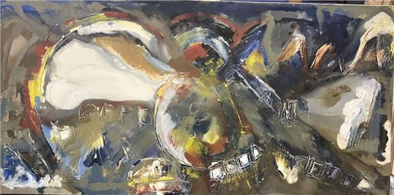 Abstract composition. Oil on canvas by Georges van Haardt, dated 1963