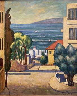 Lot of four paintings: Street in Haifa Oil on plywood - Isaac Lisie