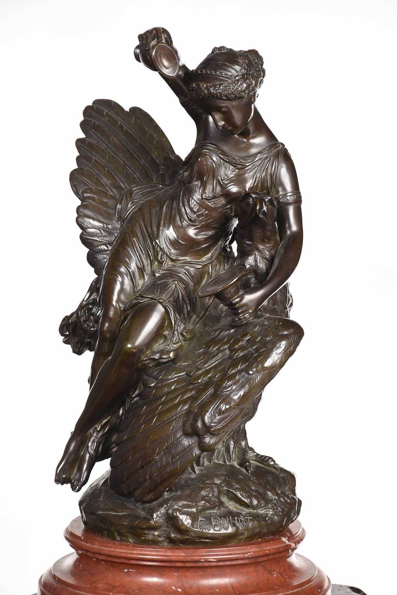 Artwork by Louis Charles Hippolyte Buhot, signed on naturalistic base "C, Made of patinated bronze
