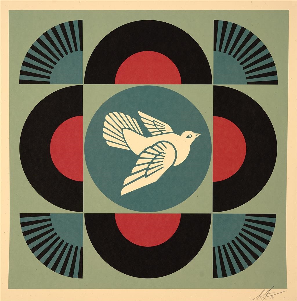 Estampe Shepard Fairey 'Peace Dove' 2013 - Presse à Lettres Obey, Encadrée