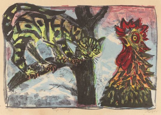 Katze und Hahn by Otto Dix, 1966