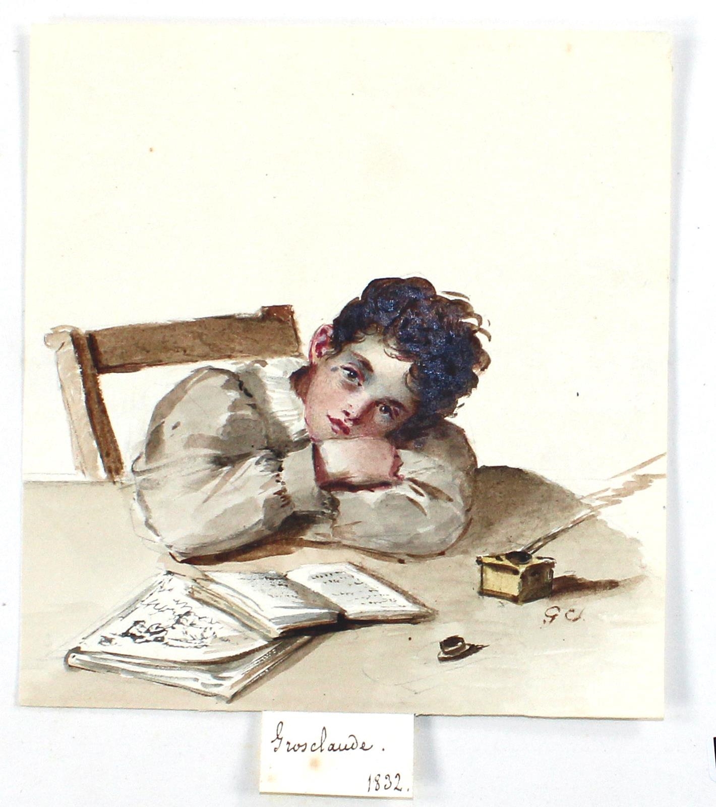 Artwork by Louis Aimé Grosclaude, Verträumter Schüler, Made of Watercolor with gouache tls. via pencil