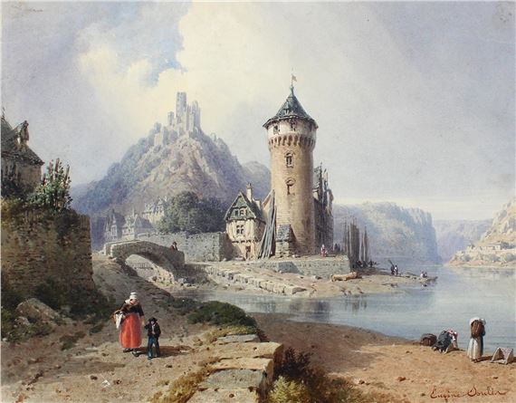 Flussinsel mit Turm by Eugène Edouard Soulès