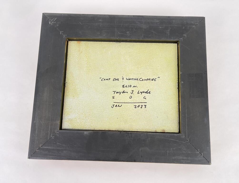 Artwork by Taylor Lynde, Taylor Lynde Oil on Board Waiting Campfire, Made of Oil on Board