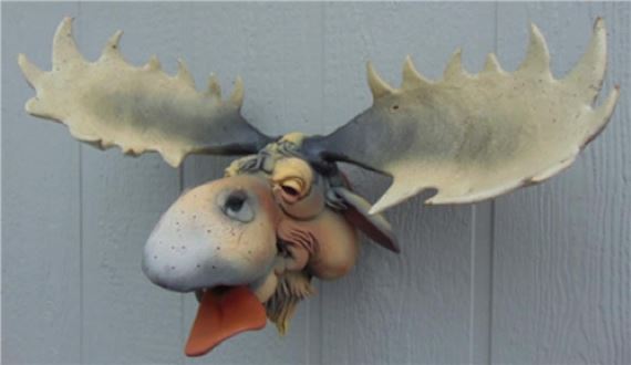 Douglas Fey Pottery Bird Gargler House Moose - Douglas Fey