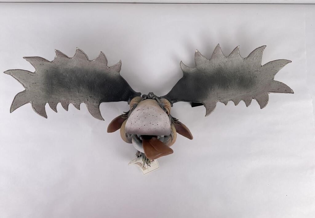 Artwork by Douglas Fey, Douglas Fey Pottery Bird Gargler House Moose, Made of earthenware