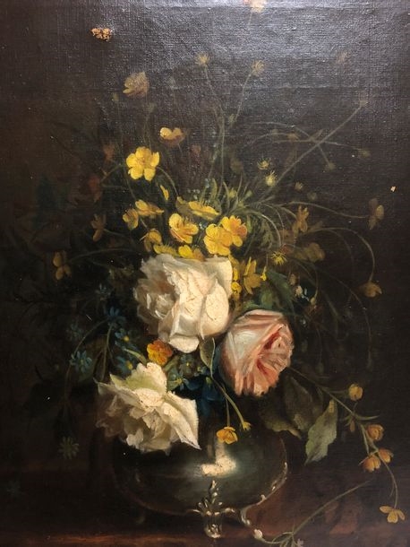 Artwork by Wilhem Démétrius Malbet, Bouquet of flowers in a pewter vase, Made of canvas