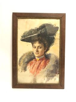 Lady wearing a feathered hat - Madeleine Duteillet