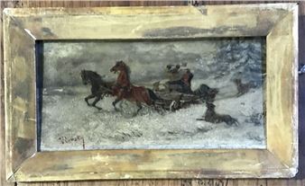 Troika in snow chased by wolves - Thomas Viorsky