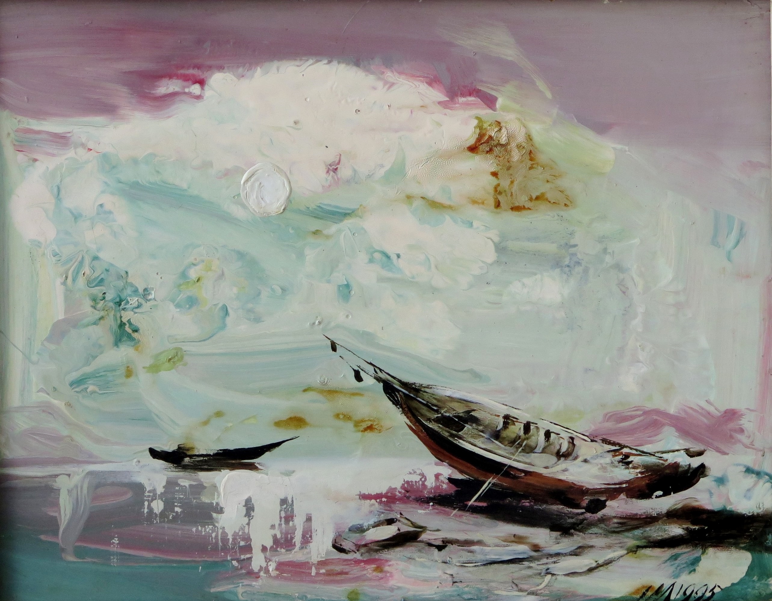 Artwork by Imants Melderis, Liedagā 1995, Made of oil on cardboard