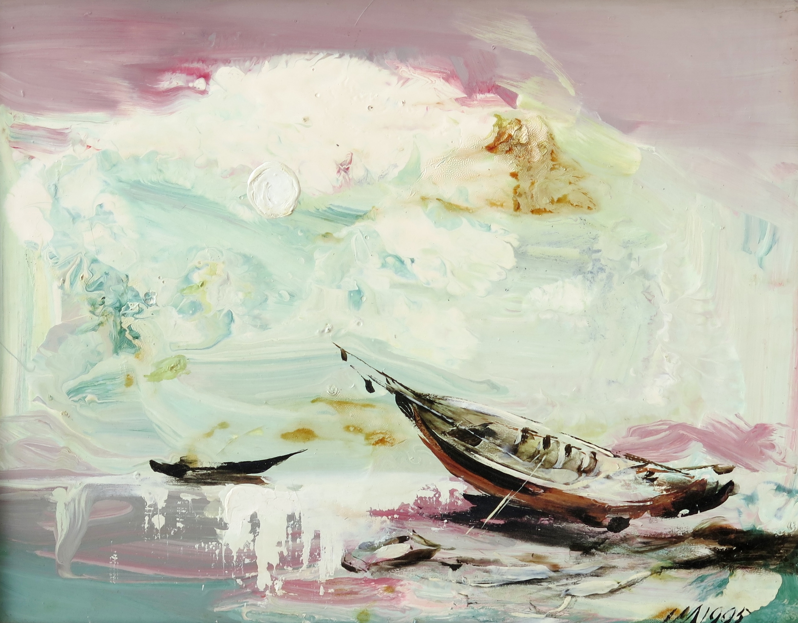 Artwork by Imants Melderis, Liedagā 1995, Made of oil on cardboard