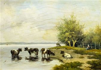 River Landscape with Cows - G. Fuggenbach