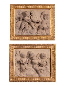 Putti Playing Music (two works), circa 1785terracottaPlaques: 8 x 10 1/4 inches. - Gilles-Lambert Godecharle