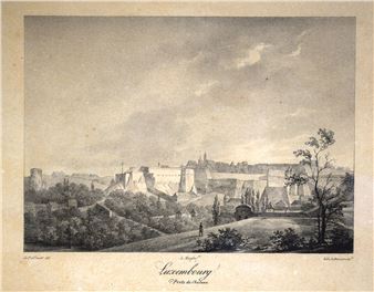 Lithographie XIXe de la Porte du Château de Luxembourg - Louis Hughe